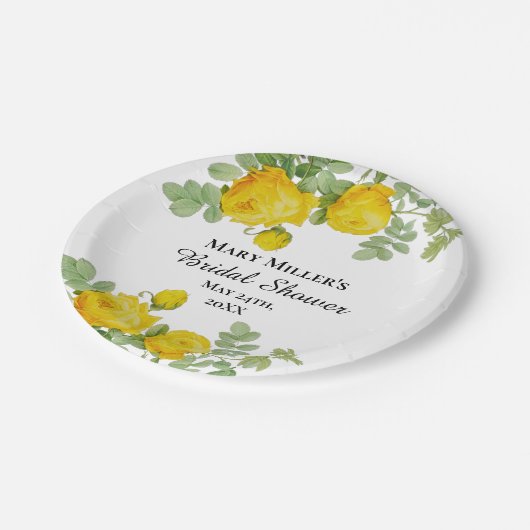 イエローローズの美しいウェディングシャワー ペーパープレート (アングル)