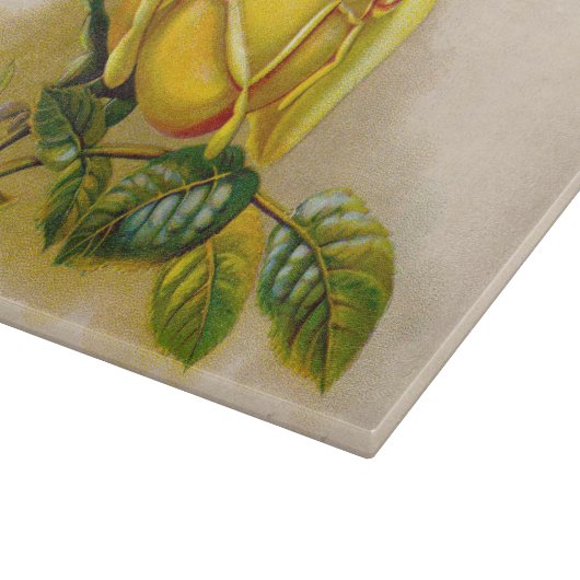 イエローローズアンティークヴィンテージプリントファインアート カッティングボード (角)