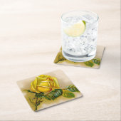 イエローローズアンティークヴィンテージプリントファインアート スクエアペーパーコースター (インサイチュ)