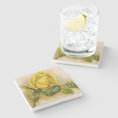 イエローローズアンティークヴィンテージプリントファインアート ストーンコースター (横)