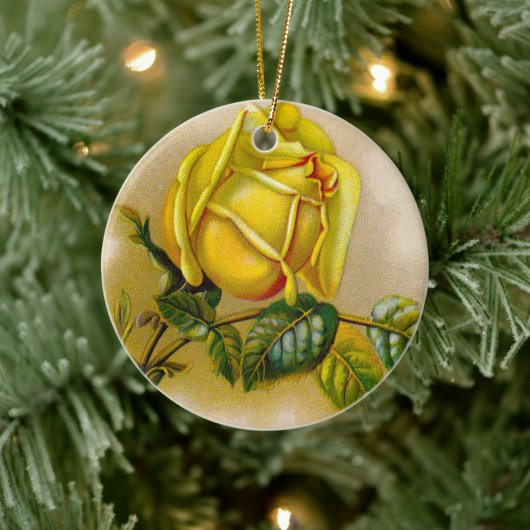 イエローローズアンティークヴィンテージプリントファインアート セラミックオーナメント (ツリー)