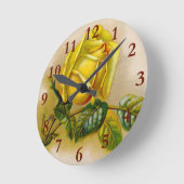 イエローローズアンティークヴィンテージプリントファインアート ラウンド壁時計 (傾斜)