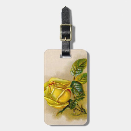 イエローローズアンティークヴィンテージプリントファインアート ラゲッジタグ (正面縦)