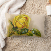 イエローローズアンティークヴィンテージプリントファインアート ランバークッション (ブランケット)