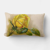 イエローローズアンティークヴィンテージプリントファインアート ランバークッション (正面)