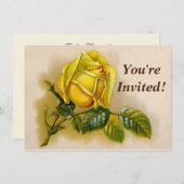 イエローローズアンティークヴィンテージプリントファインアート 招待状 (正面/裏面)