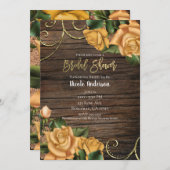 イエローローズアンドカントリー素朴ウッドブライダルシャワー 招待状 (正面/裏面)