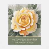 イエローローズウォーターカラーアート フリースブランケット (正面)