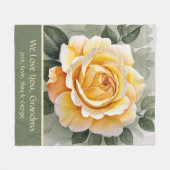 イエローローズウォーターカラーアート フリースブランケット (正面(横))