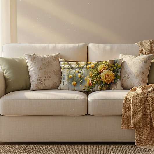 イエローローズウォーターカラーガーデン ランバークッション