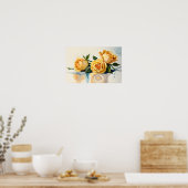 イエローローズウォーターカラーフラワーアート ポスター (キッチン)