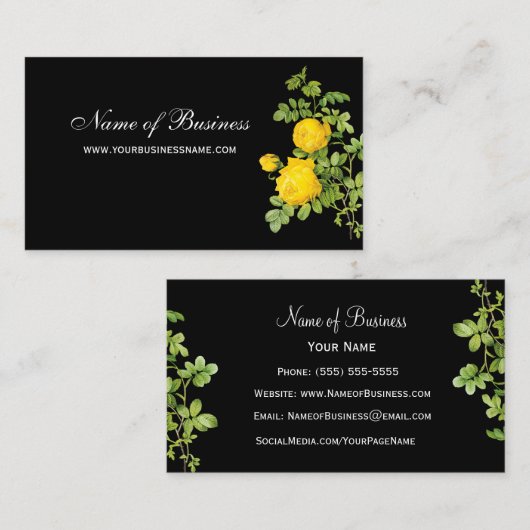 イエローローズエレガントフローラプロフェッショナルブラック 名刺 (正面/裏面)