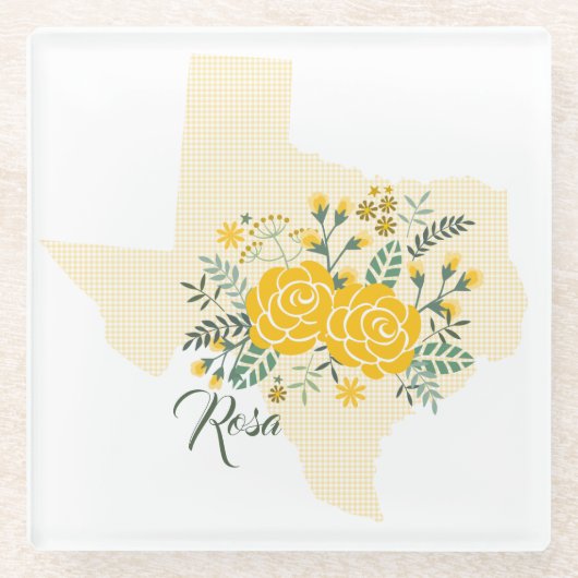 イエローローズオブテキサス州 – ギンガム州とバラ ガラスコースター (正面)