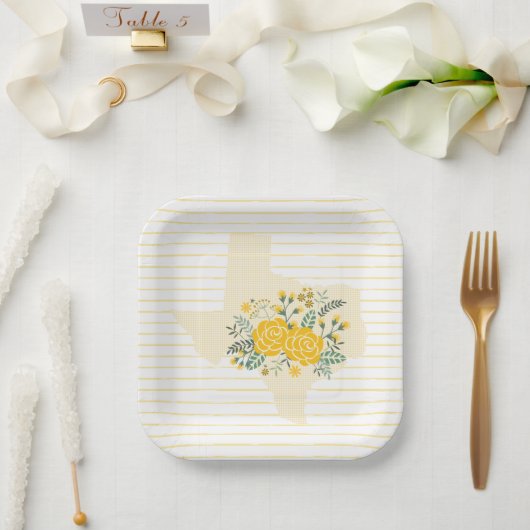 イエローローズオブテキサス州 – ギンガム州とバラ ペーパープレート (ウェディング)