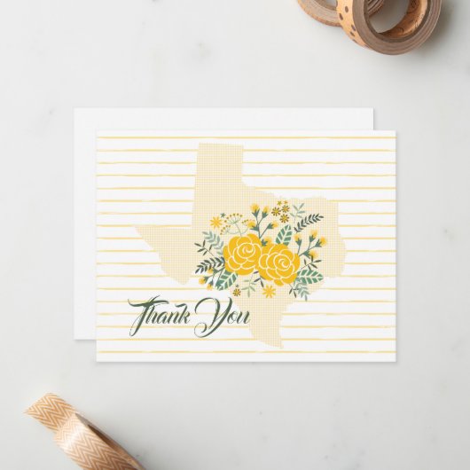 イエローローズオブテキサス州 – ギンガム州サンキュー ノートカード (正面/裏面インサイチュ)