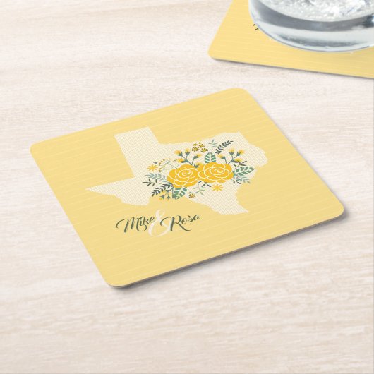 イエローローズオブテキサス州 – ギンガム州結婚ズ スクエアペーパーコースター (アングル)