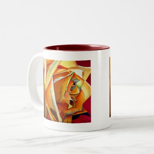 イエローローズオリジナル水彩画花 ツートーンマグカップ (正面左)