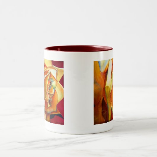 イエローローズオリジナル水彩画花 ツートーンマグカップ (中央)