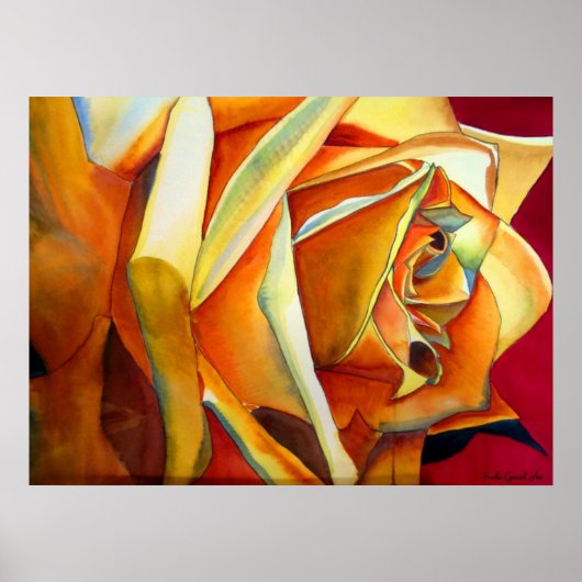 イエローローズオリジナル水彩画花 ポスター (正面)