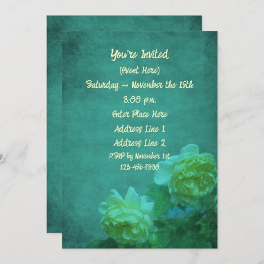 イエローローズオンエイジドターコイズフローラパーティー 招待状 (正面/裏面)