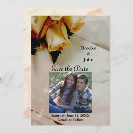 イエローローズオンエレガントアイボリー写真 セーブザデート (正面/裏面)