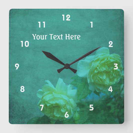 イエローローズオンターコイズ スクエア壁時計 (正面)