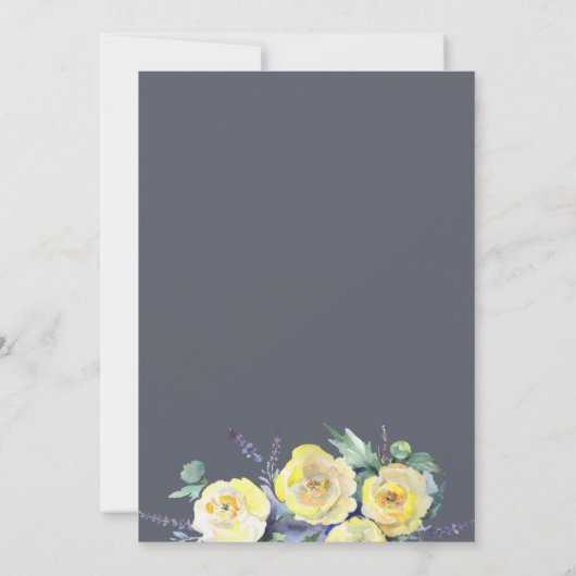 イエローローズオンネイビーフォトセーブザデート 案内状 (裏面)