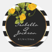 イエローローズオンブラック&ホワイトストライプズ ラウンドシール (正面)