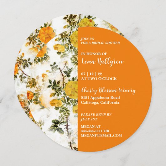 イエローローズガーデンブライダルシャワー招待 招待状 (正面/裏面)