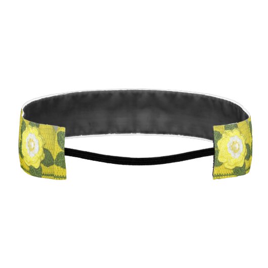 イエローローズグリーンユニークフローラクロシェプリントオン アスレチックヘッドバンド (裏面)