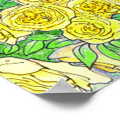 イエローローズグリーン葉バラガーデンフローラアート ポスター (角)