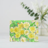 イエローローズグリーン葉バラガーデンフローラアート ポストカード (スタンド正面)