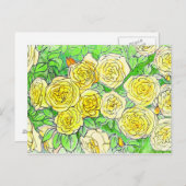 イエローローズグリーン葉バラガーデンフローラアート ポストカード (正面/裏面)