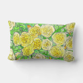 イエローローズグリーン葉バラガーデンフローラアート ランバークッション (裏面)