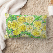イエローローズグリーン葉バラガーデンフローラアート ランバークッション (ブランケット)