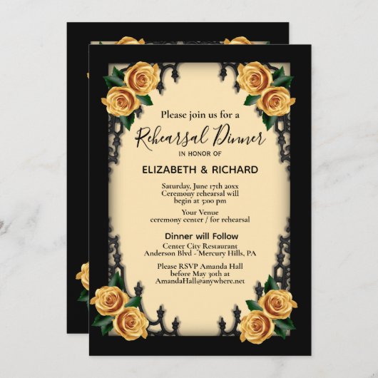 イエローローズゴシックリハーサルディナーイエロー 招待状 (正面/裏面)