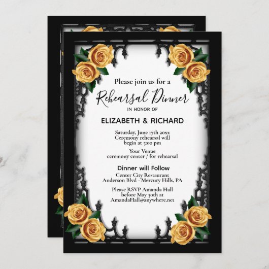 イエローローズゴシックリハーサルディナーホワイト 招待状 (正面/裏面)