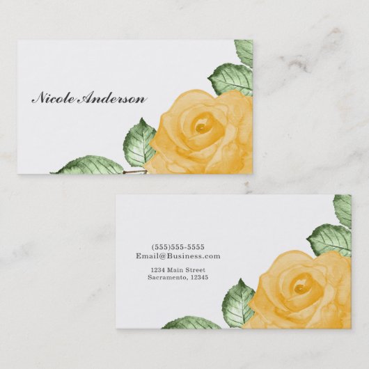 イエローローズシックエレガントフローラカントリー素朴 名刺 (正面/裏面)
