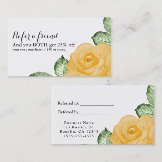 イエローローズシックエレガントフローラフレンド参照 紹介カード (正面/裏面)
