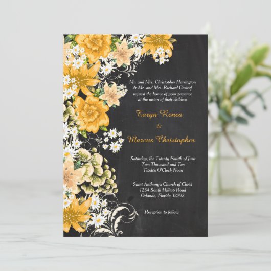 イエローローズシャルボード5x7結婚式招待状 招待状 (スタンド正面)