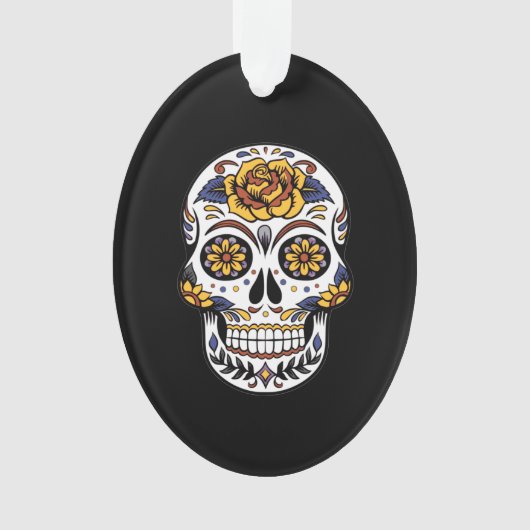イエローローズシュガースカルオンブラック オーナメント (正面)