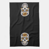 イエローローズシュガースカルオンブラック キッチンタオル (縦)