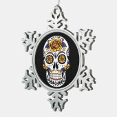 イエローローズシュガースカルオンブラック スノーフレークピューターオーナメント (右)