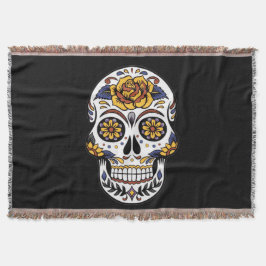 イエローローズシュガースカルオンブラック スローブランケット