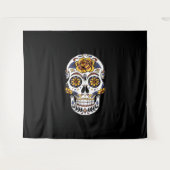 イエローローズシュガースカルオンブラック タペストリー (正面(横))