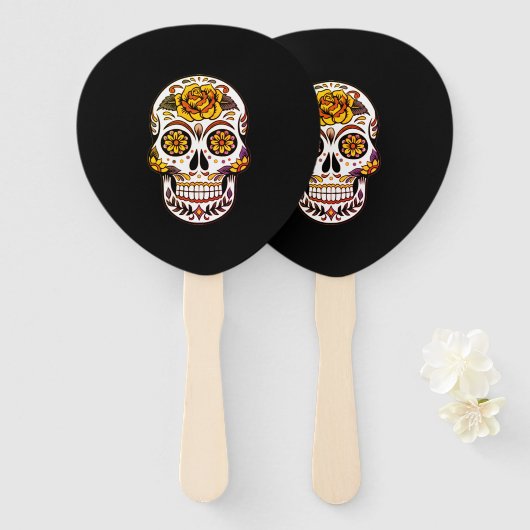 イエローローズシュガースカルオンブラック ハンドファン (正面&裏面)