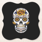 イエローローズシュガースカルオンブラック ペーパーコースター (正面)