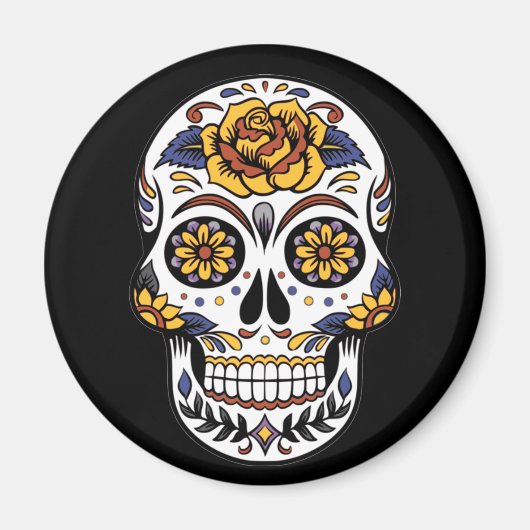 イエローローズシュガースカルオンブラック マグネット (正面)