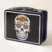 イエローローズシュガースカルオンブラック メタルランチボックス (正面)