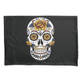 イエローローズシュガースカルオンブラック 枕カバー